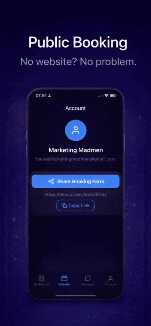 Public booking page shareable link